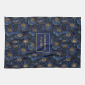 Monogramm-Navy-Küchenhandtuch Gold Blumen Stil Geschirrtuch (Horizontal)