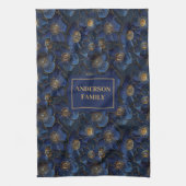 Monogramm-Navy-Küchenhandtuch Gold Blumen Stil Geschirrtuch (Vertikal)