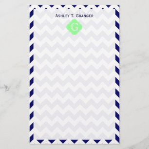 Monogramm Navy White Zickzack Minze Green Quatrefo Briefpapier