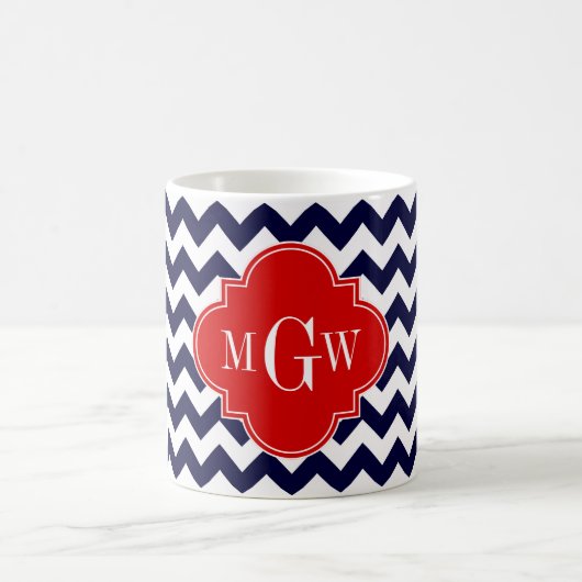 Monogramm Navy White Zickzack Red Quatrefoil 3 Kaffeetasse (Mittel)