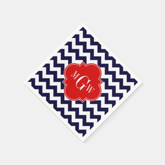 Monogramm Navy White Zickzack Red Quatrefoil 3 Serviette (Ecke)
