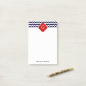 Monogramm Navy White Zickzack Red Quatrefoil Post-it Klebezettel (Auf Schreibtisch)