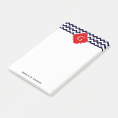 Monogramm Navy White Zickzack Red Quatrefoil Post-it Klebezettel (angewinkelt)