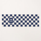 Monogramm Navyblau-Creme Karomuster Yogamatte (Vorderseite (Horizontal))
