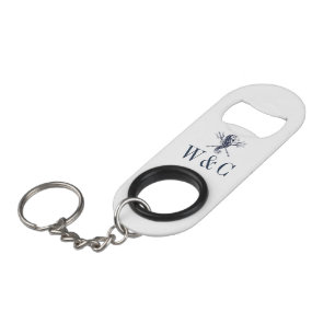 Monogramm Navyblau Seepferdchen Nautik Mini Flaschenöffner