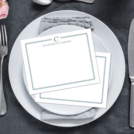 Monogramm Navyblaue Hochzeitsstationery Mitteilungskarte