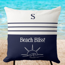 Monogramm Navyblaue Streifen Nautisches Strandhaus