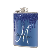 Monogramm Navyblauer Glittertropfen Flachmann (Links)