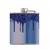 Monogramm Navyblauer Glittertropfen Flachmann (Rückseite)
