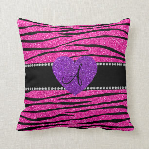 Monogramm Nebel heißen rosa Glitzer Zebra Streife Kissen