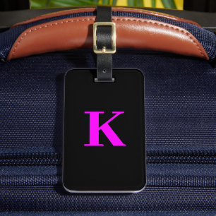 Monogramm Neon Rosa Magenta Schwarz Benutzerdefini Gepäckanhänger
