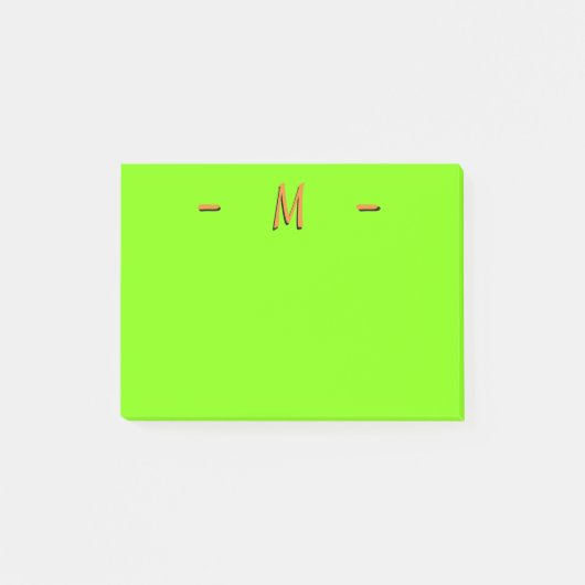 Monogramm Neonesque Green und Orange Post-it Klebezettel (Vorderseite)