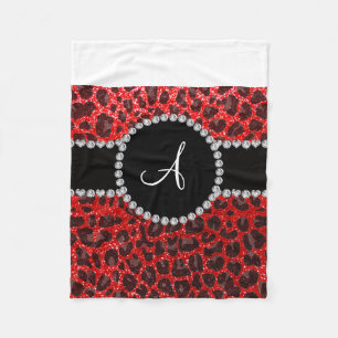 Monogramm Neonroter Glitzer Leopard Fleecedecke