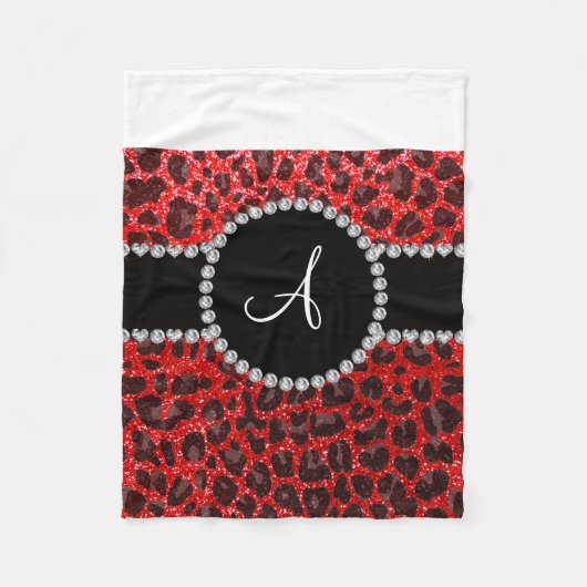 Monogramm Neonroter Glitzer Leopard Fleecedecke (Vorderseite)