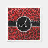 Monogramm Neonroter Glitzer Leopard Serviette (Vorderseite)