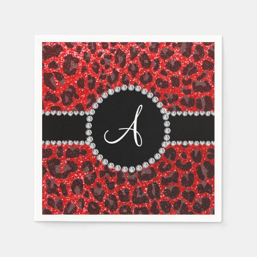 Monogramm Neonroter Glitzer Leopard Serviette (Vorderseite)