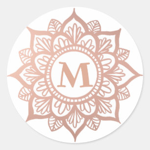 Monogramm Neue Rose Gold Mandala Runder Aufkleber