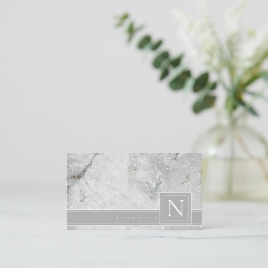 Monogramm neutrales Grau-Std-ID672 B Visitenkarte (Stehend Vorderseite)