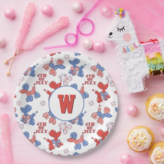 Monogramm Niedlich 4. Juli Ballonhunde Pappteller (Party)