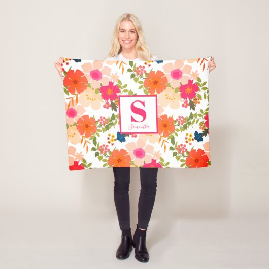 Monogramm Niedlich Chic Floral Fleecedecke (Beispiel)