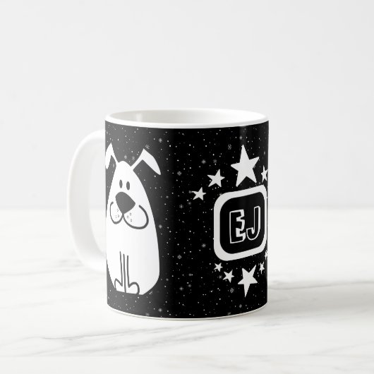 Monogramm Niedlich Doodle Doodle Dog mit Sternen Kaffeetasse (Vorderseite Links)