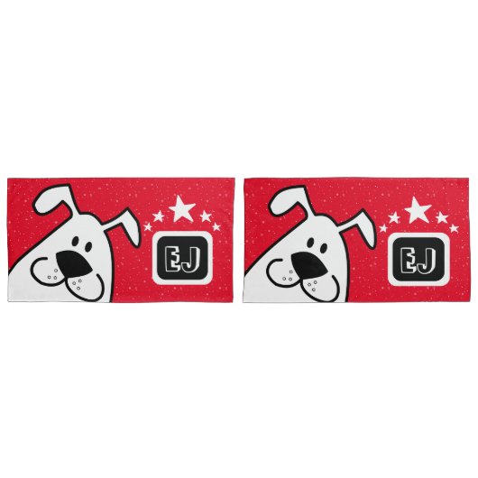 Monogramm Niedlich Doodle Doodle Hund mit Sternen Kissenbezug (Vorderseite-Set)