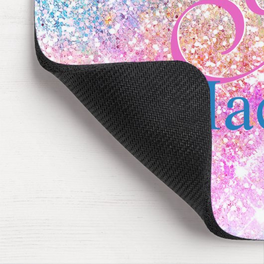 Monogramm niedlich iridescent unicorn rosa Glitzer Mousepad (Ecke)