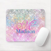 Monogramm niedlich iridescent unicorn rosa Glitzer Mousepad (Mit Mouse)