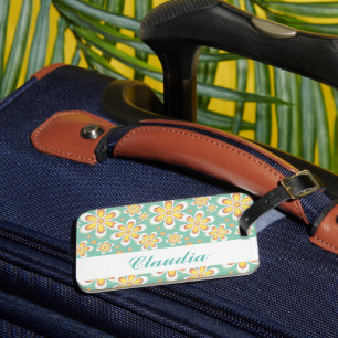 Monogramm niedlich orangefarbene Blume auf grün Gepäckanhänger