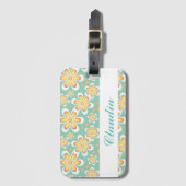 Monogramm niedlich orangefarbene Blume auf grün Gepäckanhänger (Vorderseite Vertikal)