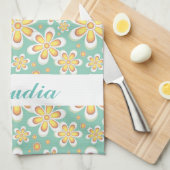 Monogramm niedlich orangefarbene Blume auf grün Geschirrtuch (Viertel Falte)