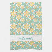 Monogramm niedlich orangefarbene Blume auf grün Geschirrtuch (Vertikal)