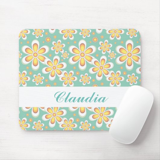 Monogramm niedlich orangefarbene Blume auf grün Mousepad (Mit Mouse)