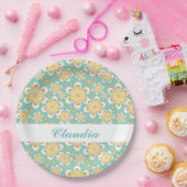 Monogramm niedlich orangefarbene Blume auf grün Pappteller (Party)