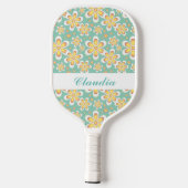 Monogramm niedlich orangefarbene Blume auf grün Pickleball Schläger (Rückseite)