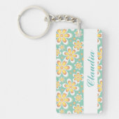 Monogramm niedlich orangefarbene Blume auf grün Schlüsselanhänger (Vorderseite)