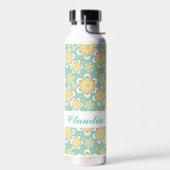 Monogramm niedlich orangefarbene Blume auf grün Trinkflasche (Links)