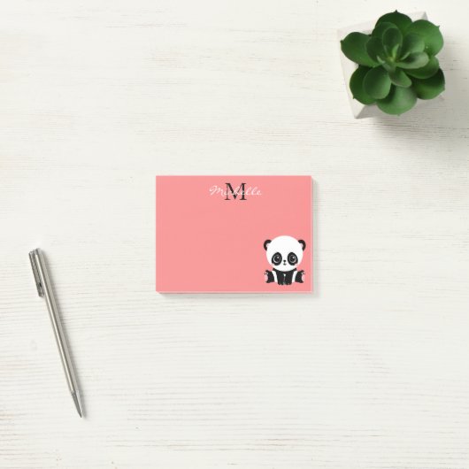 Monogramm Niedlich Panda Rosa Personalisierter Nam Post-it Klebezettel (Büro)