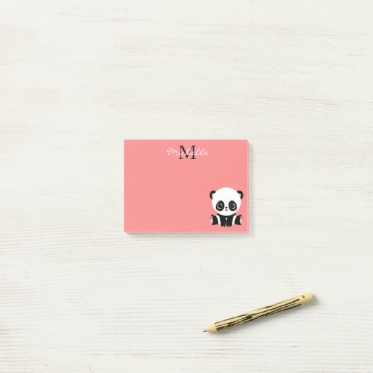 Monogramm Niedlich Panda Rosa Personalisierter Nam Post-it Klebezettel (Auf Schreibtisch)