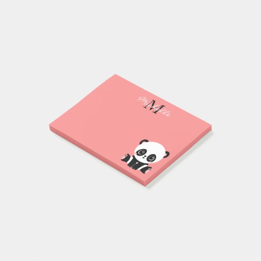Monogramm Niedlich Panda Rosa Personalisierter Nam Post-it Klebezettel (angewinkelt)