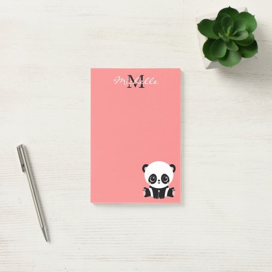 Monogramm Niedlich Panda Rosa Personalisierter Nam Post-it Klebezettel (Büro)