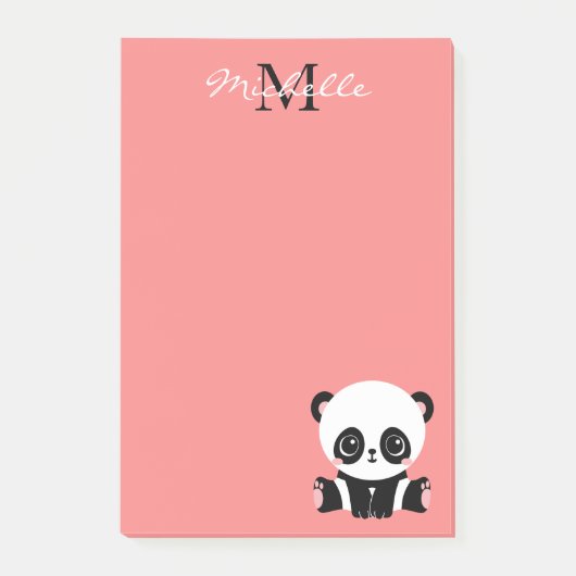 Monogramm Niedlich Panda Rosa Personalisierter Nam Post-it Klebezettel (Vorderseite)