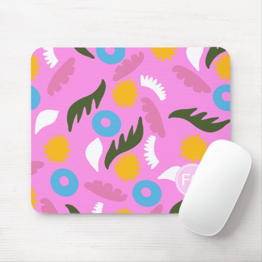 Monogramm niedlich rosa fette Blumenmuster Mousepad (Mit Mouse)