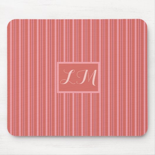 Monogramm Niedlich-rosa Streifen Mousepad (Vorne)