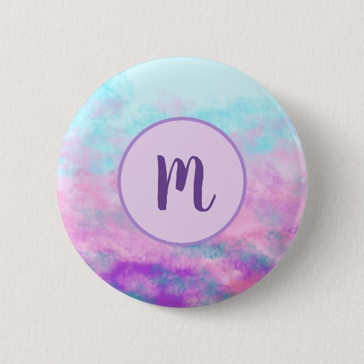 Monogramm niedlich rosa Wolken Button (Vorderseite)