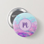 Monogramm niedlich rosa Wolken Button (Vorne & Hinten)