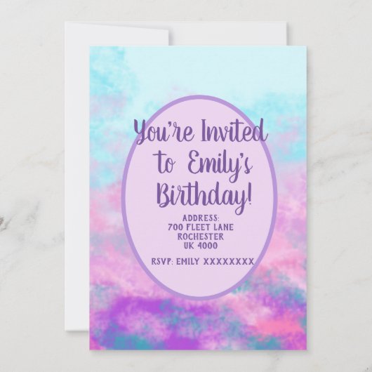 Monogramm niedlich rosa Wolken Einladung (Rückseite)