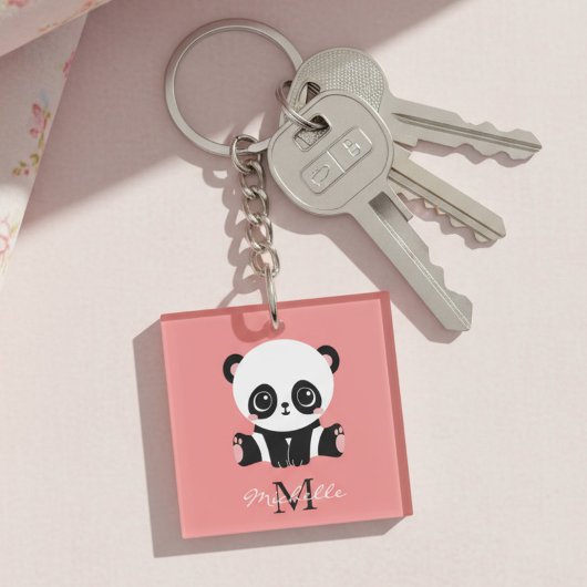 Monogramm Niedlich Sitzen Panda Personalisiert Lac Schlüsselanhänger