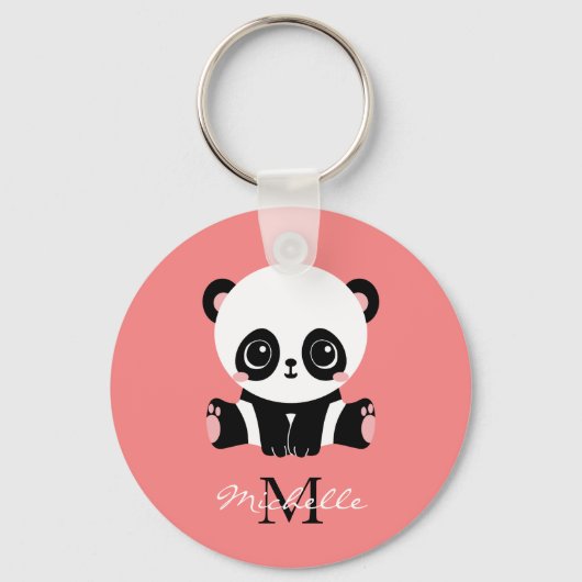 Monogramm Niedlich Sitzen Panda Personalisiert Lac Schlüsselanhänger (Vorderseite)