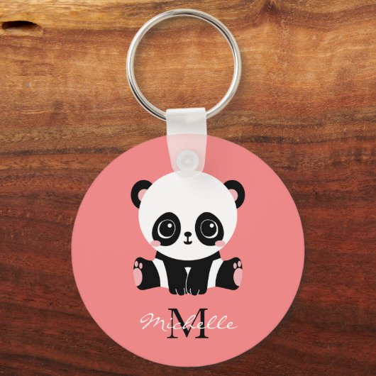 Monogramm Niedlich Sitzen Panda Personalisiert Lac Schlüsselanhänger (Vorderseite)